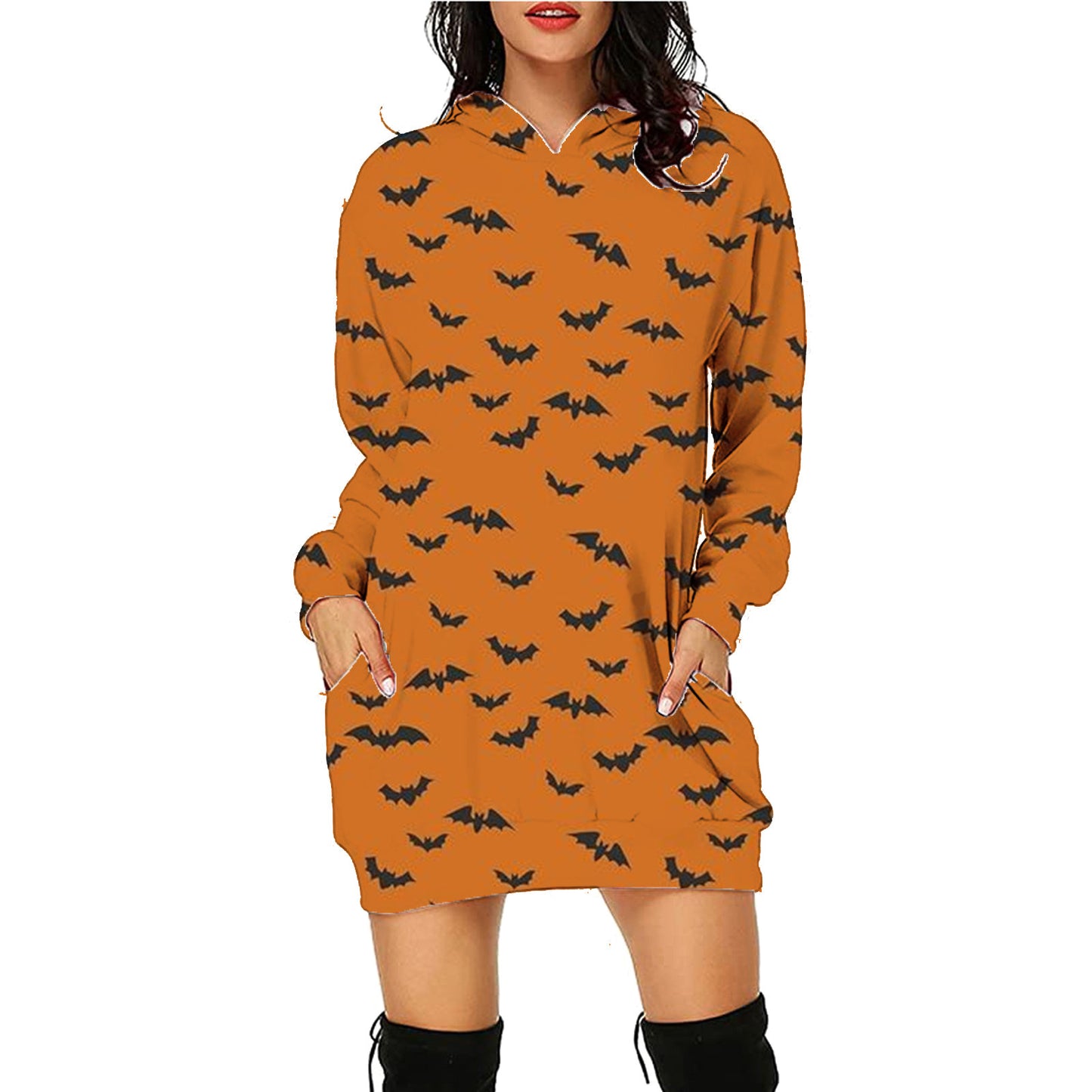 Halloween Print Long Hoodie With Pockets Sweater