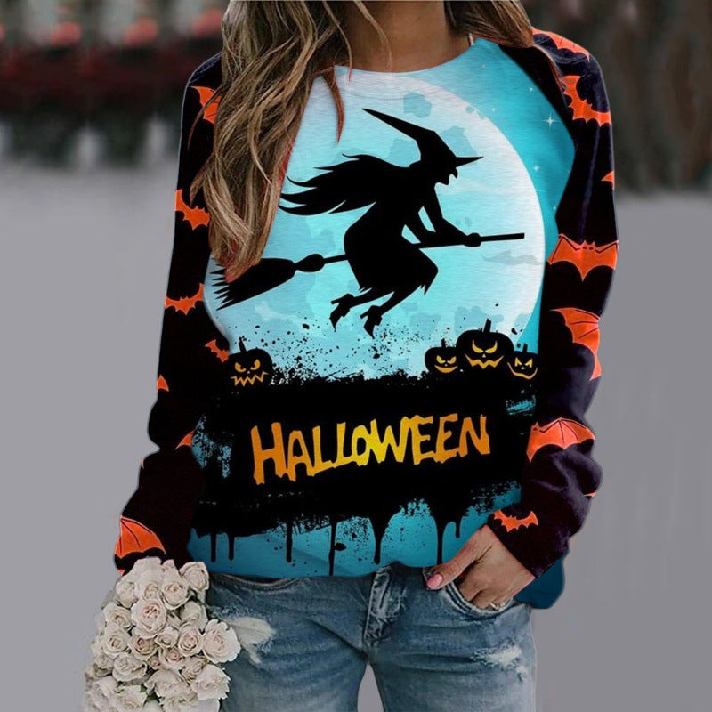Halloween Cartoon Print Sweatshirt Long